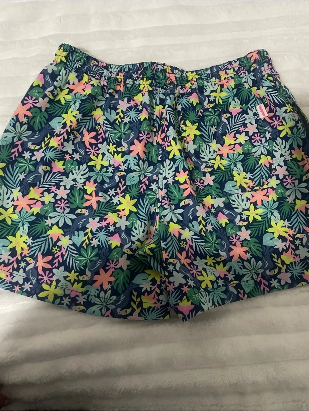 chubbies Black Tropical Floral Swim Trunks with Multicolor Print